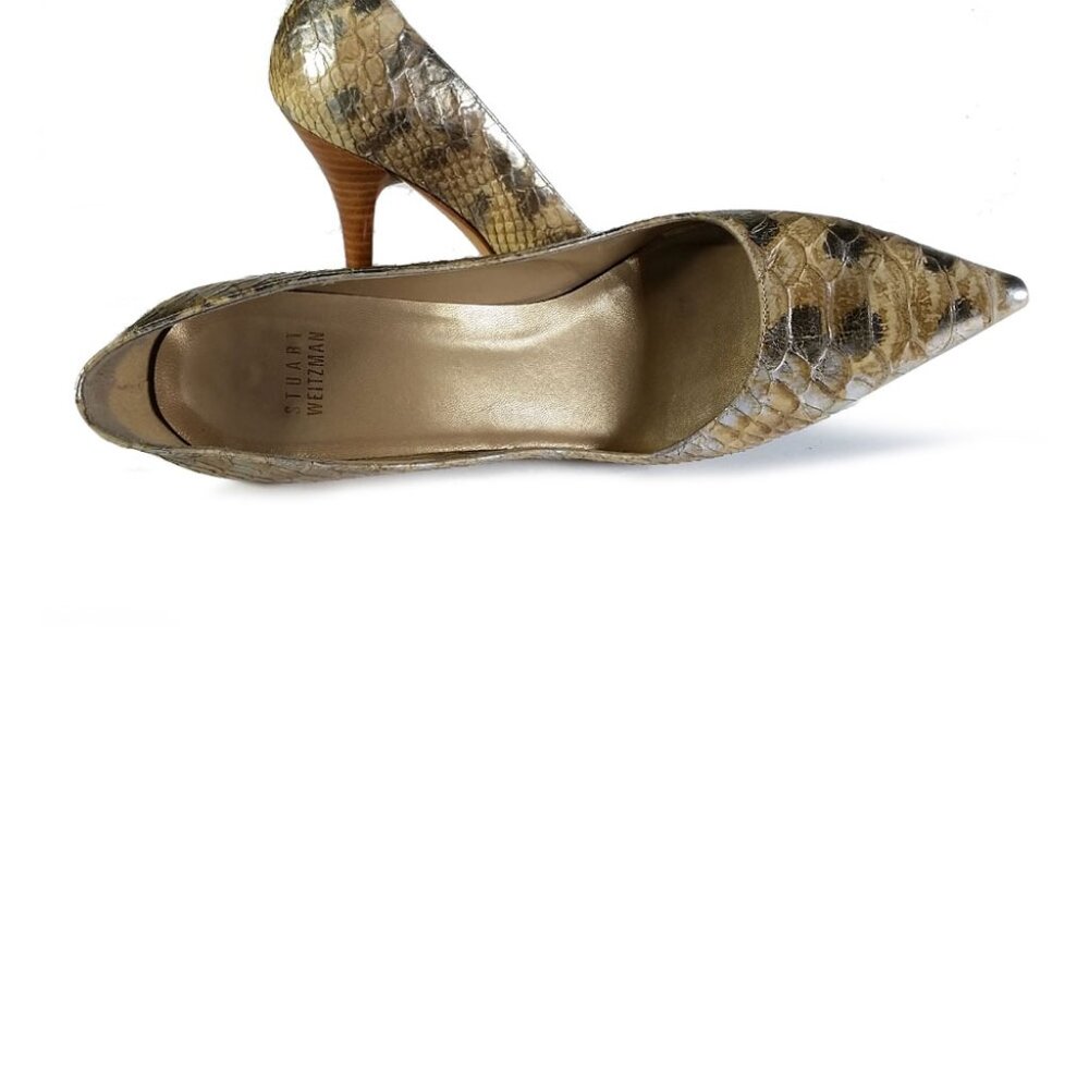 Stuart Weitzman Pumps Size 6.5 Python Snake Embossed Tan Pumps - Picture 5 of 10